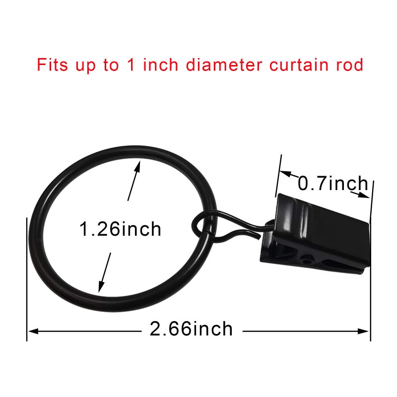 AMZSEVEN 40 Pack Curtain Rings with Clips, Drapery Clips with Rings, Drapes Rings 1.26 in Interior Diameter, Fits up to 1 in Curtain Rod, Black - Image 2